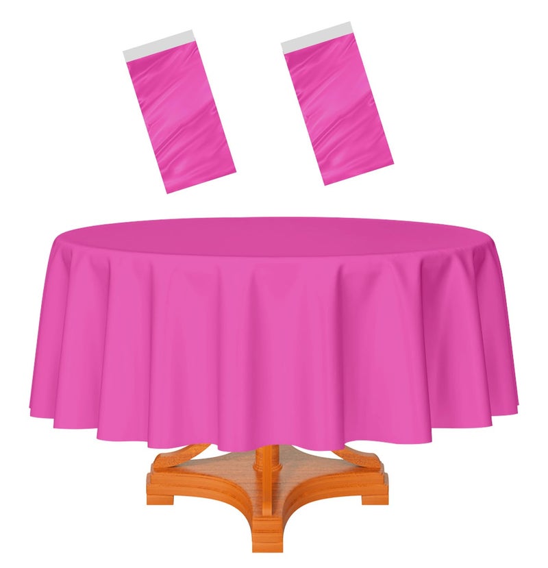 HEIPINIUYE 2 Pack Hot Pink Tablecloth Round 84 Inch Round Plastic Table Cloth Waterproof Disposable Round Table Cover for Party Birthday Camping Picnic Baby Shower Circle Tablecloth - Image 1